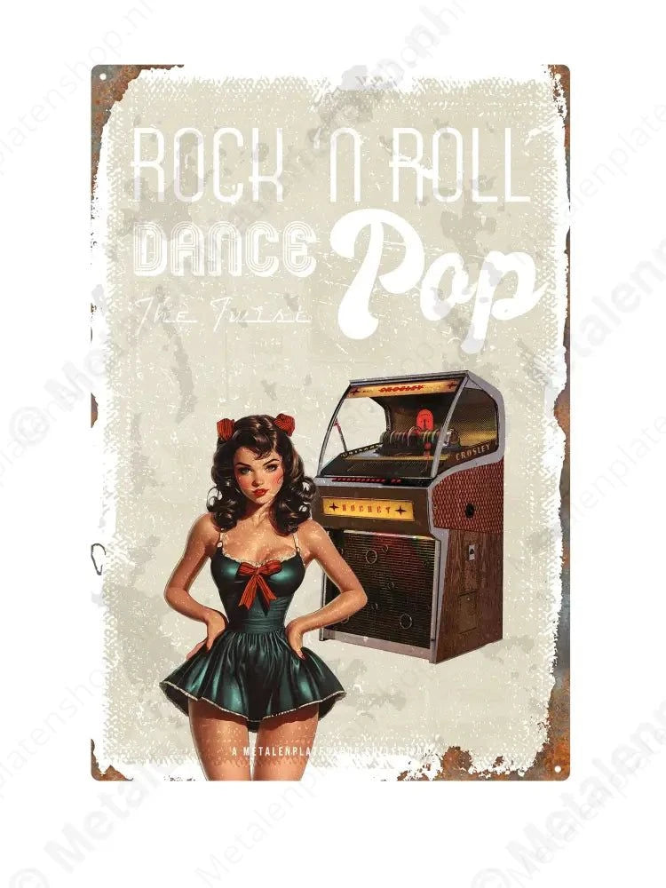 Rock N Roll - Dance Pop - Pin-Up - MPS Collection Wit Metaalbord